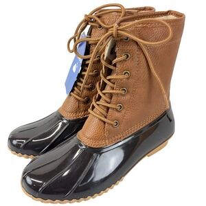 JBU Women's Size 7M Waterproof‎ Lace Up Duck Boots Brown Black Faux Fur Lined